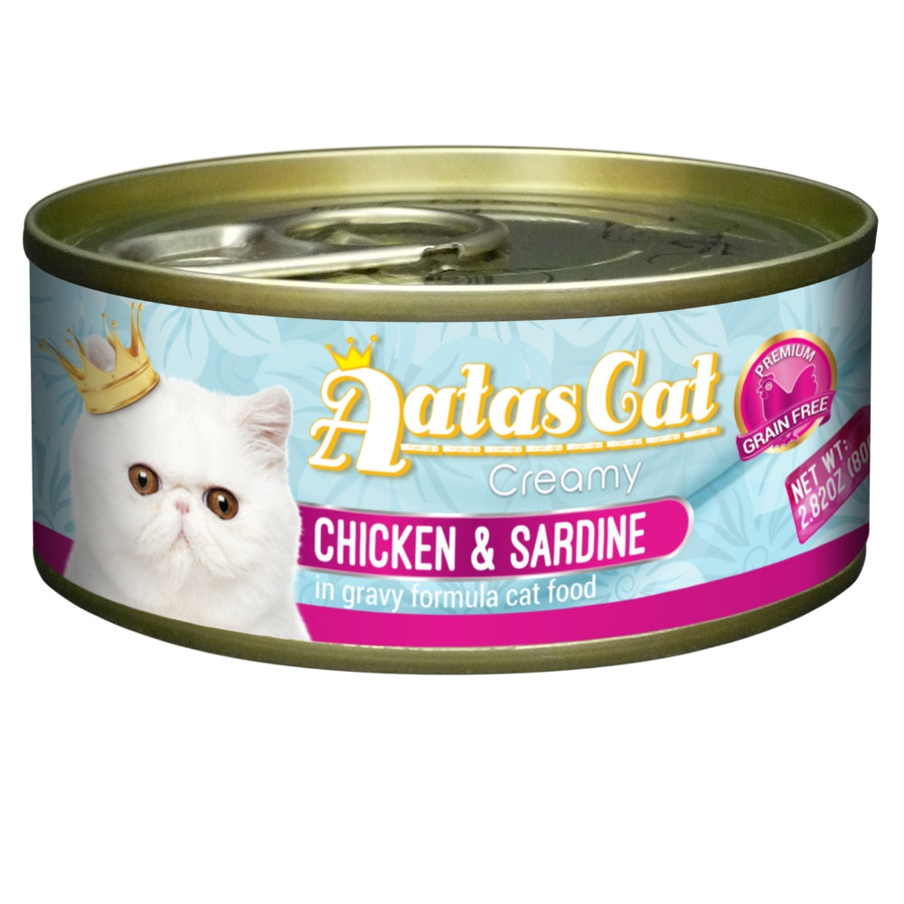 Aatas Cat Creamy Chicken & Sardine in Gravy Cat Canned Food, 80g