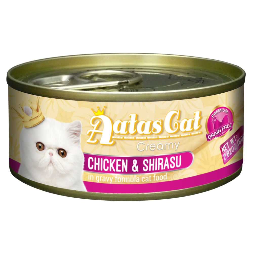 Aatas Cat Creamy Chicken & Shirasu in Gravy Cat Canned Food, 80g