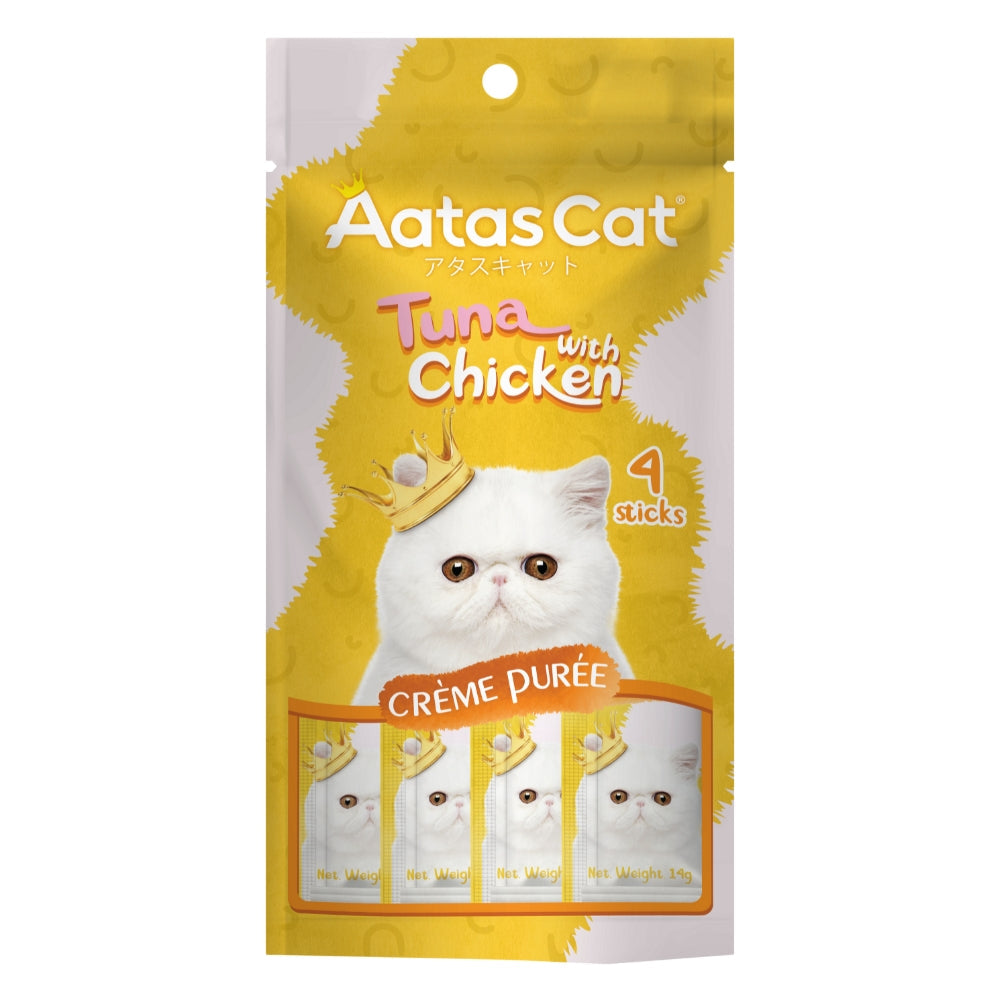 Aatas Cat Crème Purée Tuna with Chicken Cat Treats, 14g