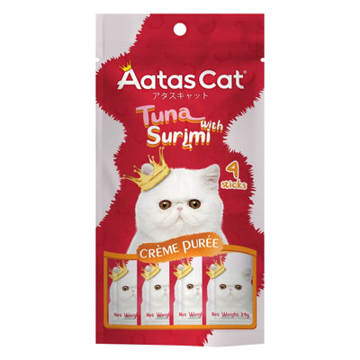 Aatas Cat Crème Purée Tuna with Surimi Cat Treats, 14g