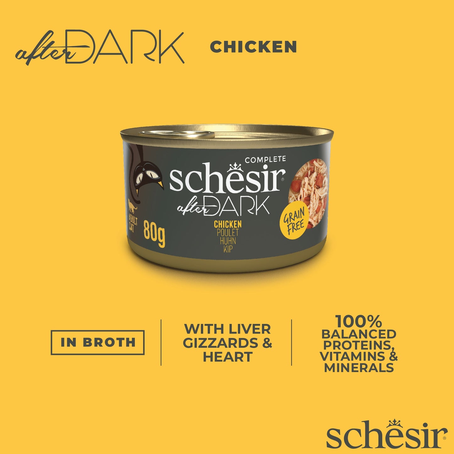(Carton of 12) Schesir After Dark Wholefood - Chicken, 80g