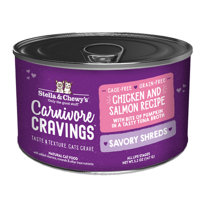 (Carton of 6) Stella & Chewy’s Carnivore Cravings – Savory Shreds Chicken & Salmon Dinner in Broth 5.2oz