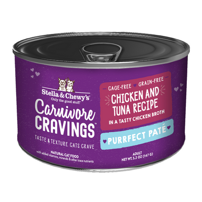 (Carton of 6) Stella & Chewy’s Carnivore Cravings – Purrfect Pate Chicken & Tuna Pate Recipe in Broth 5.2oz