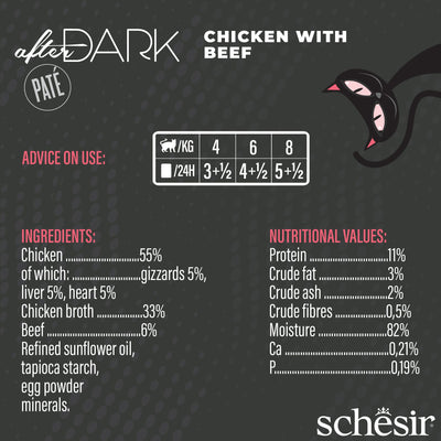 (Carton of 12) Schesir After Dark Pate - Chicken with Beef, 80g