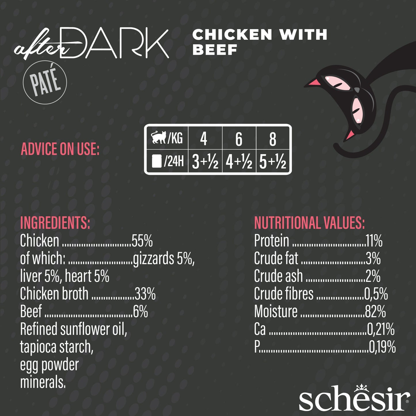 (Carton of 12) Schesir After Dark Pate - Chicken with Beef, 80g