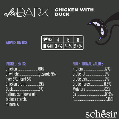 (Carton of 12) Schesir After Dark Wholefood - Chicken with Duck, 80g