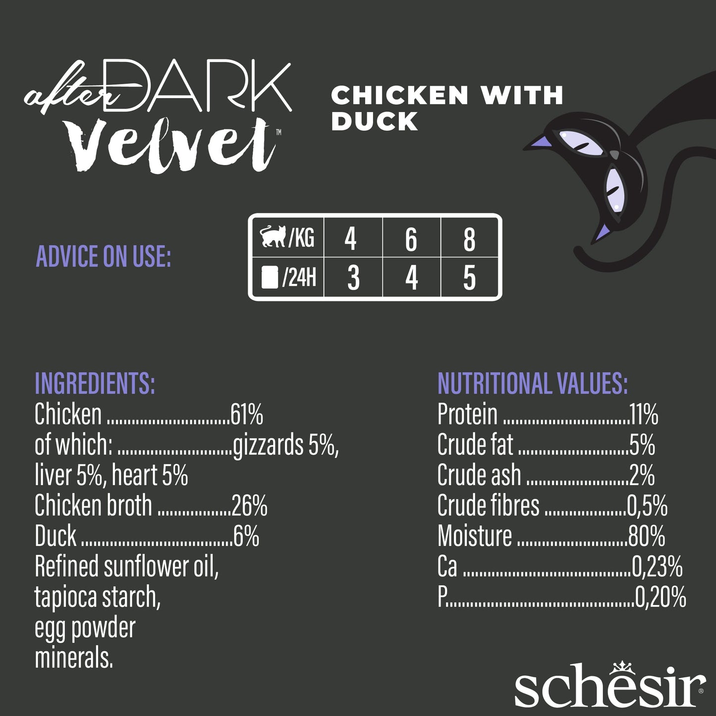 (Carton of 12) Schesir After Dark Velvet Mousse - Chicken with Duck, 80g