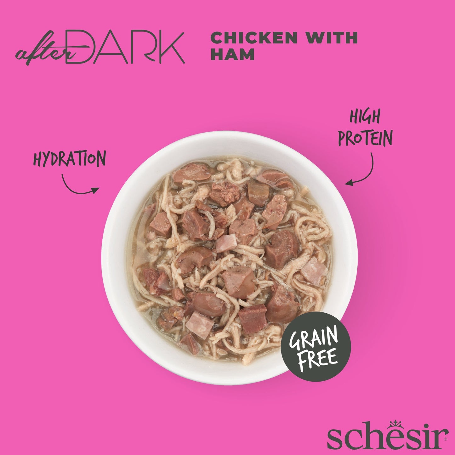 (Carton of 12) Schesir After Dark Wholefood - Chicken with Ham, 80g