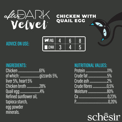 (Carton of 12) Schesir After Dark Velvet Mousse - Chicken with Quail Egg, 80g