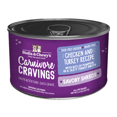 (Carton of 6) Stella & Chewy’s Carnivore Cravings – Savory Shreds Chicken & Turkey Dinner in Broth 5.2oz