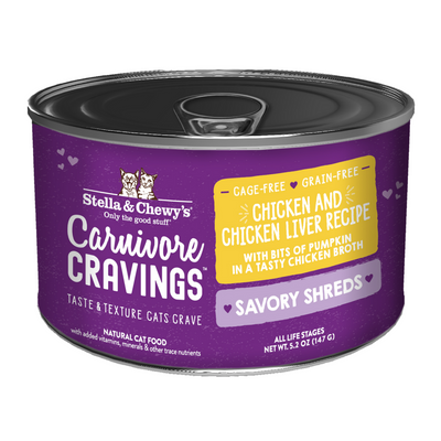 (Carton of 6) Stella & Chewy’s Carnivore Cravings – Savory Shreds Chicken & Chicken Liver Dinner in Broth 5.2oz
