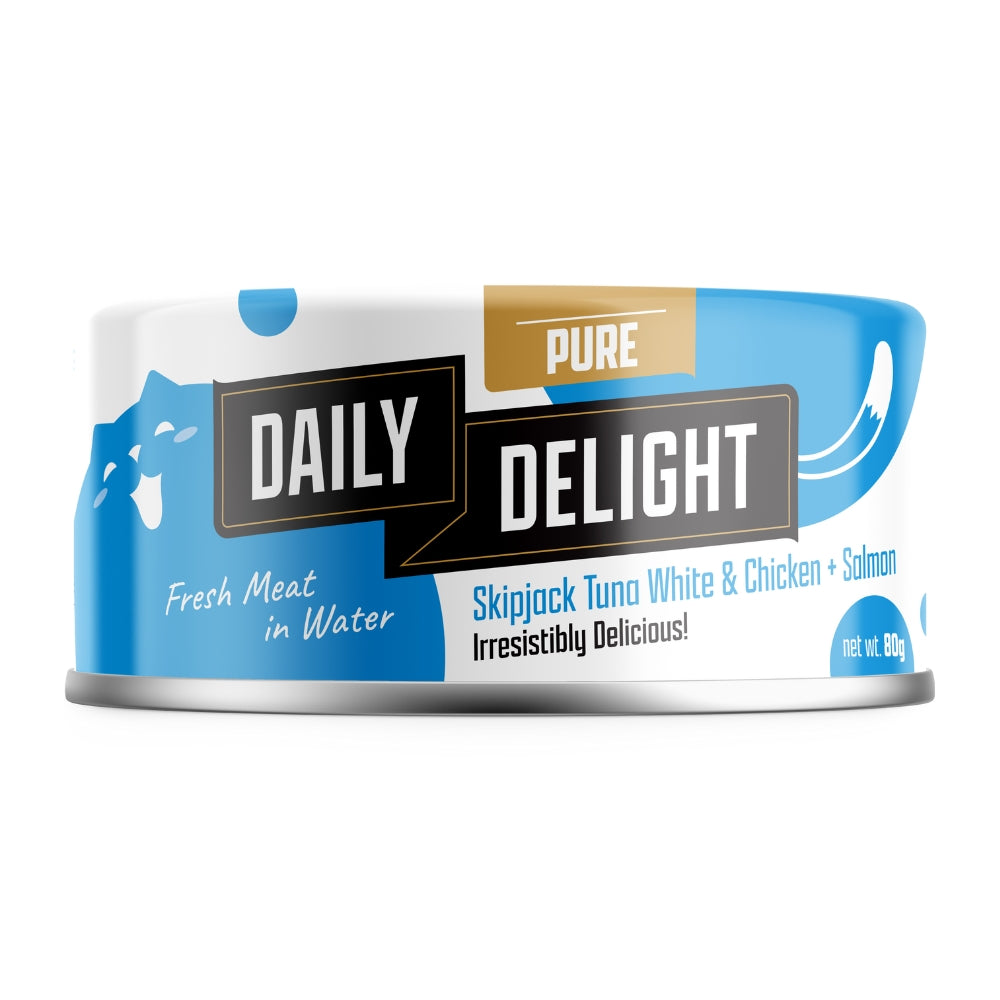 Daily Delight Pure Skipjack Tuna White & Chicken with Salmon Canned Cat Food, 80g