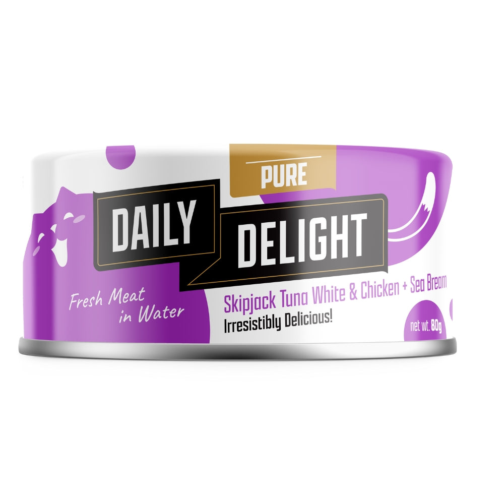 Daily Delight Pure Skipjack Tuna White & Chicken with Sea Bream Canned Cat Food, 80g