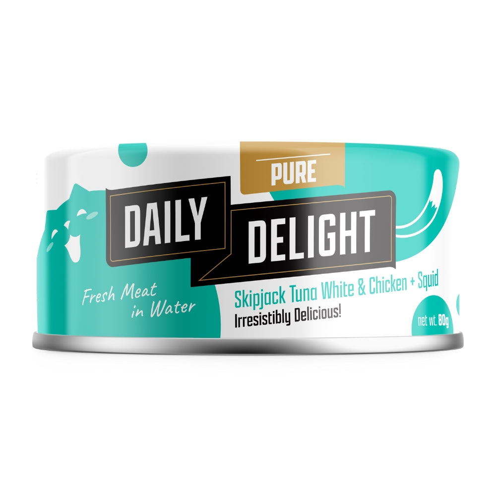 Daily Delight Pure Skipjack Tuna White & Chicken with Squid Canned Cat Food, 80g