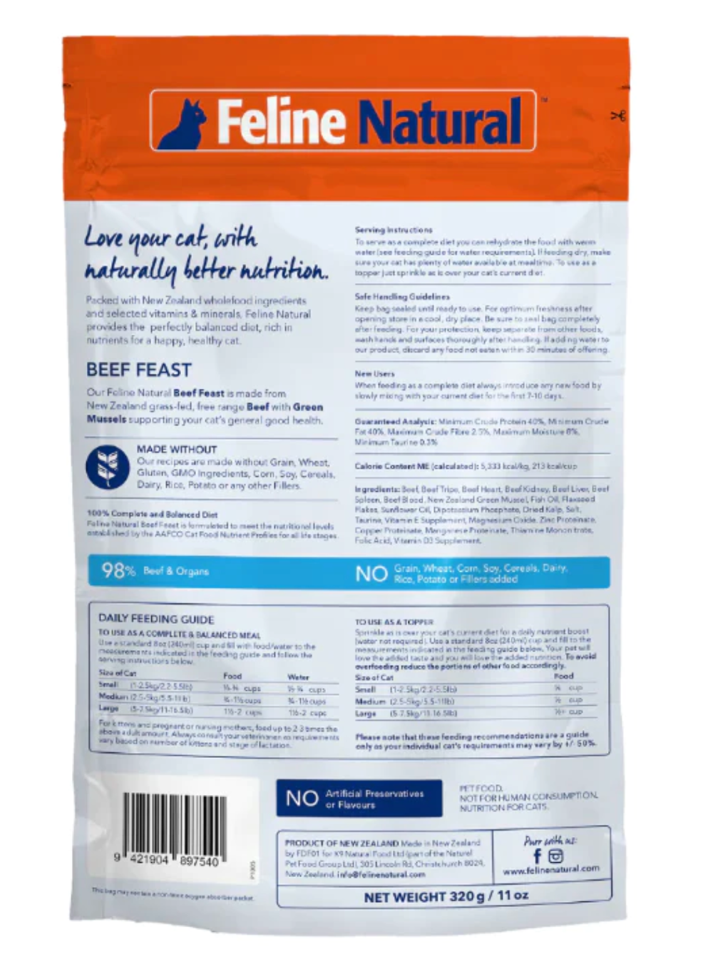 Feline Natural Beef Freeze-Dried Cat Food, 320g