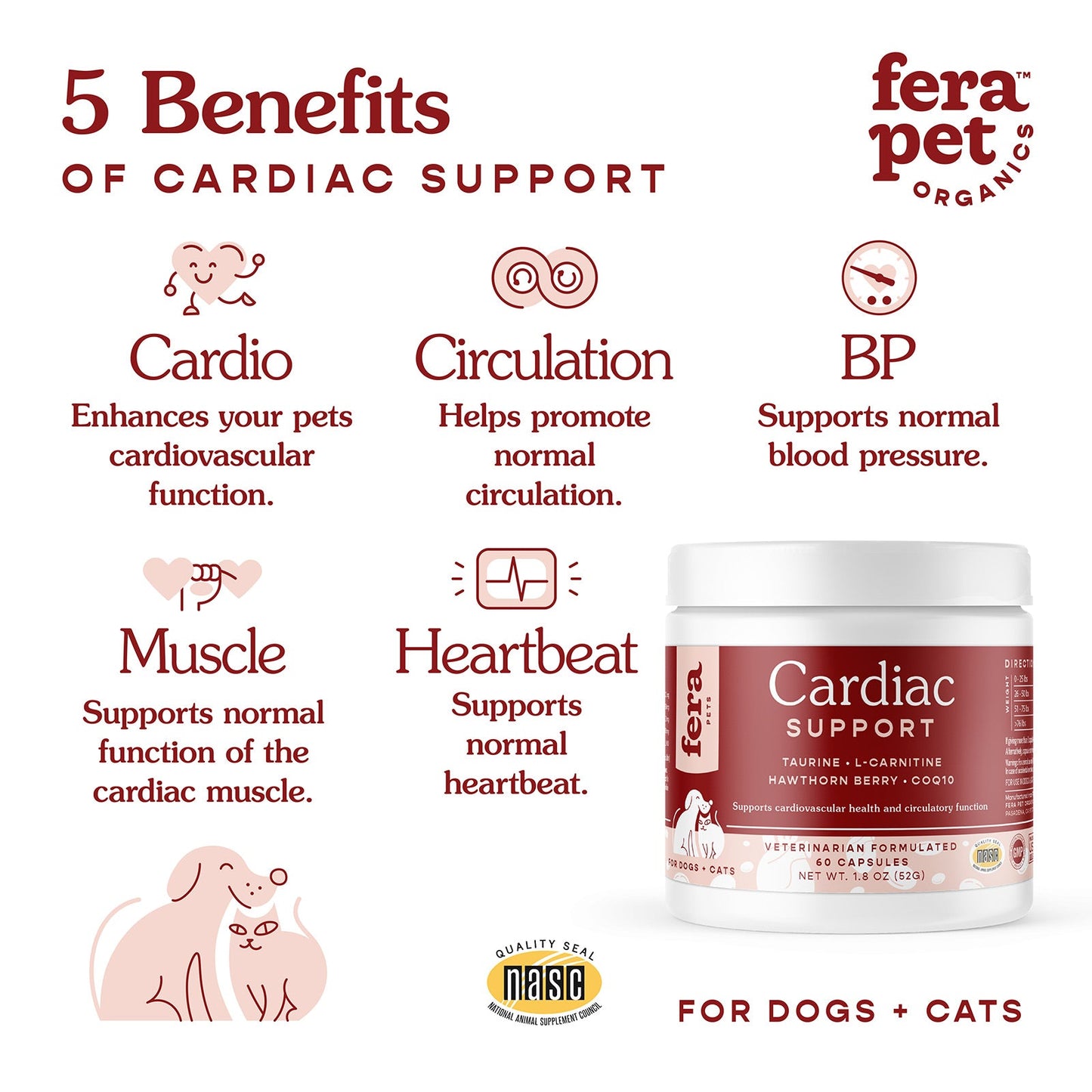 Fera Pet Organics Cardiac Support Supplement for Dogs & Cats, 1.8oz