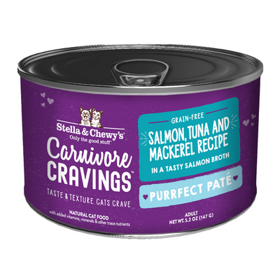 (Carton of 6) Stella & Chewy’s Carnivore Cravings – Purrfect Pate Salmon, Tuna & Mackerel Pate Recipe in Broth 5.2oz