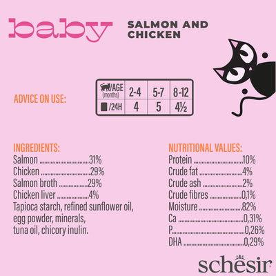 (Carton of 12) Schesir Baby Velvet Mousse - Salmon and Chicken, 70g