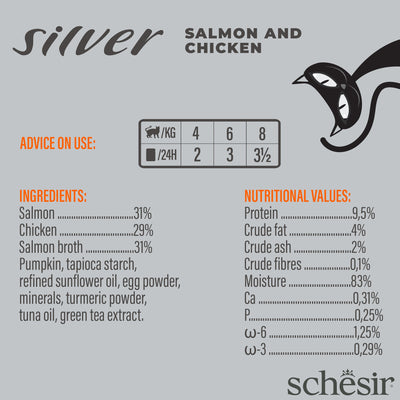 (Carton of 12) Schesir Silver Velvet Mousse - Salmon and Chicken, 80g