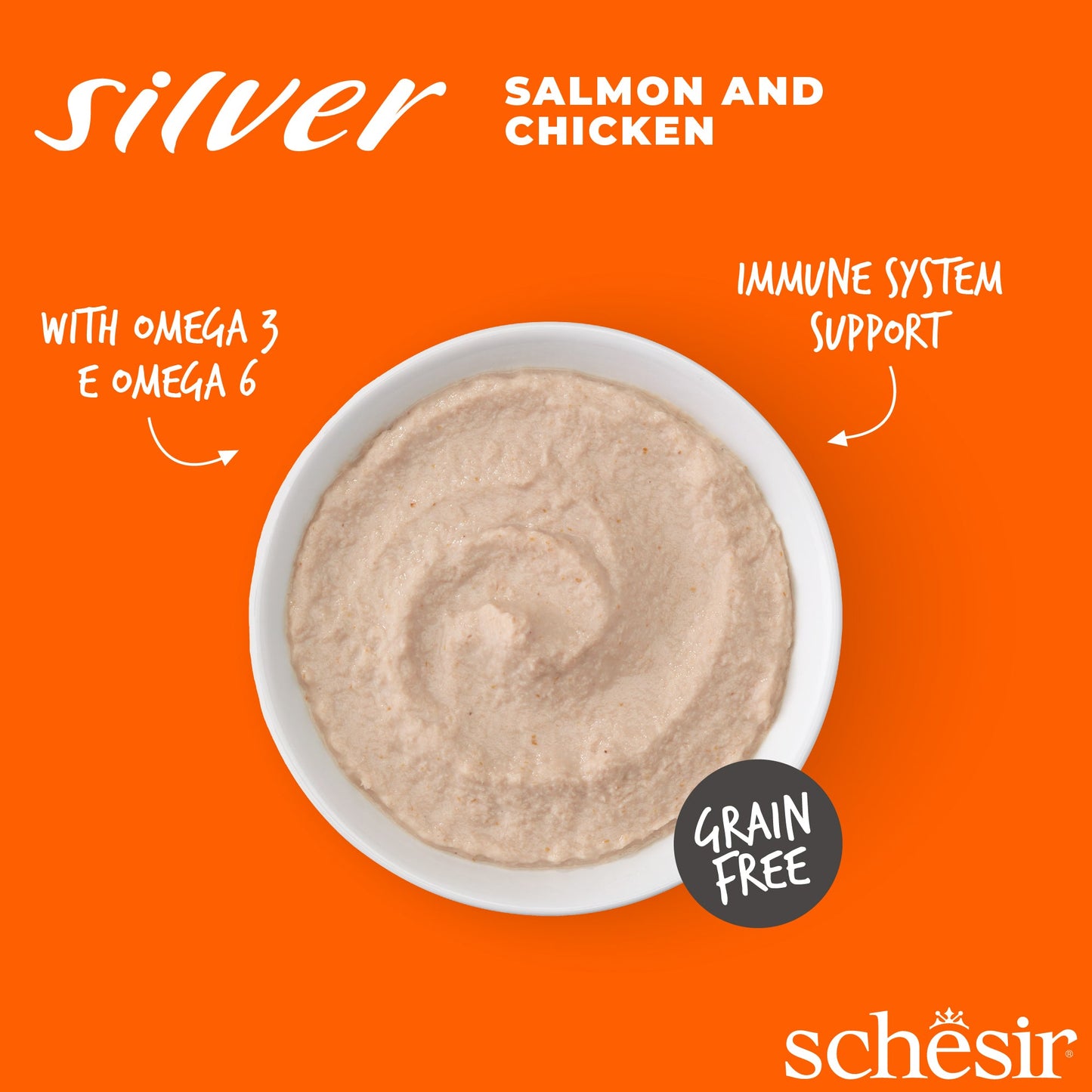 (Carton of 12) Schesir Silver Velvet Mousse - Salmon and Chicken, 80g