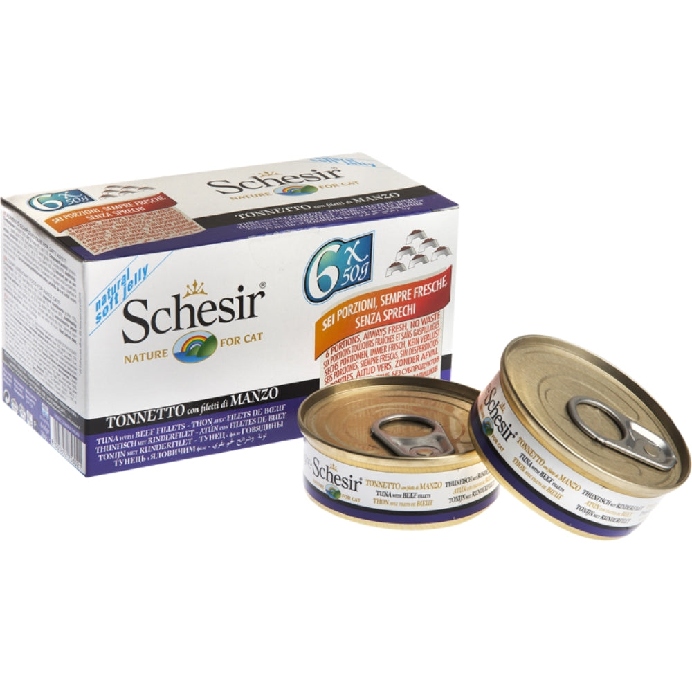 Schesir Tuna with Beef Fillets in Jelly Canned Cat Food, 6 x 50g