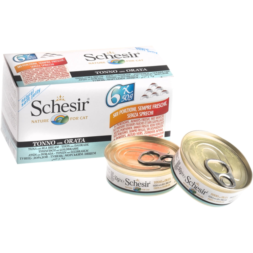 Schesir Tuna with Sea Bream in Jelly Canned Cat Food, 6 x 50g