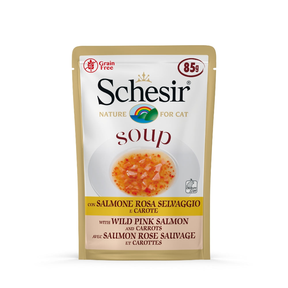 Schesir Wild Pink Salmon and Carrots Cat Food Soup Pouch, 85g
