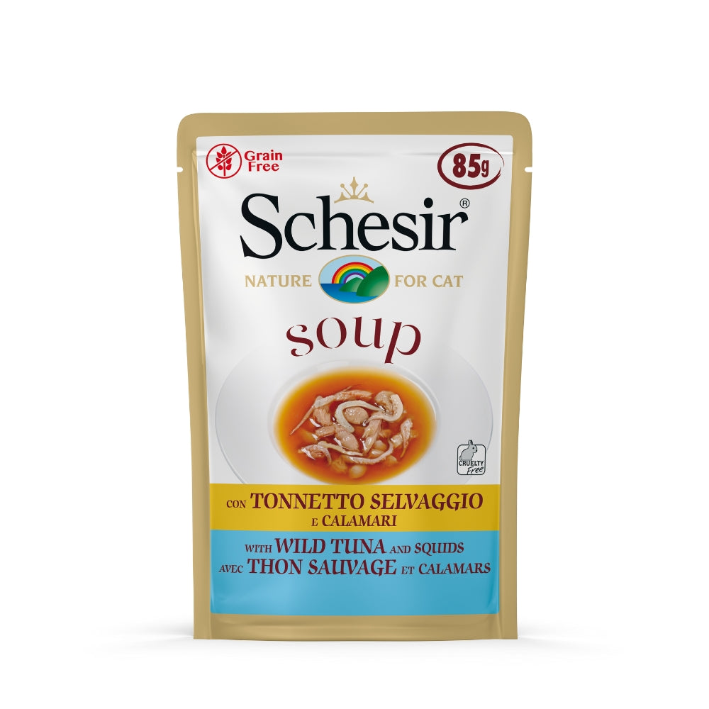Schesir Wild Tuna and Squid Cat Food Soup Pouch, 85g