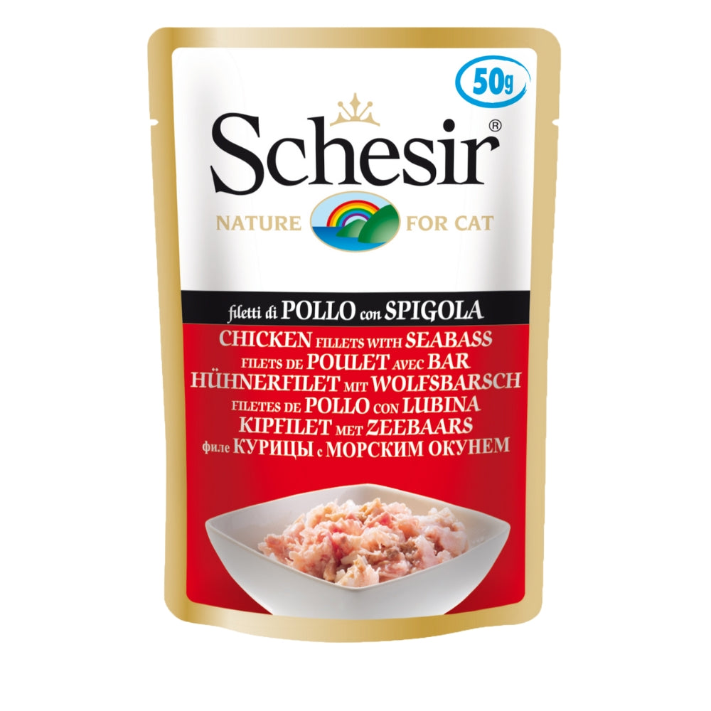 Schesir Chicken Fillets with Seabass Cat Food Pouch, 50g