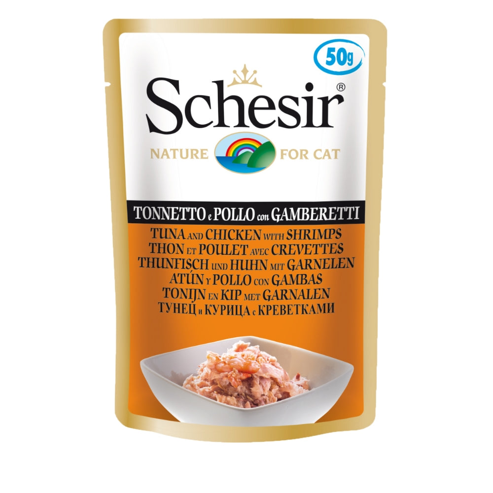Schesir Tuna and Chicken with Shrimps Cat Food Pouch, 50g