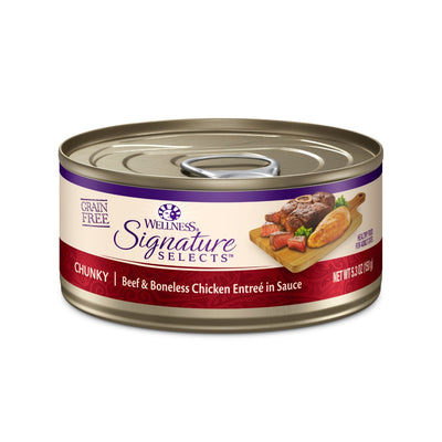 (Carton of 12) Wellness CORE Signature Selects Chunky Beef & White Meat Chicken Entree in Sauce Canned Cat Food, 5.3 oz