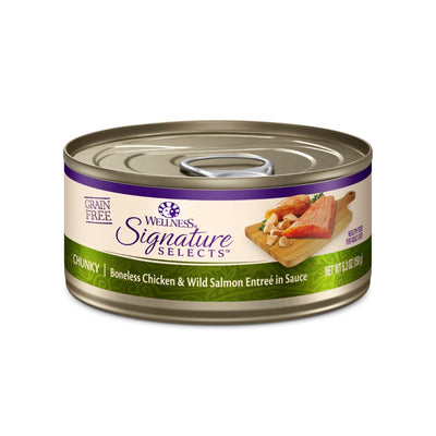 (Carton of 12) Wellness CORE Signature Selects Chunky White Meat Chicken & Wild Salmon Entree in Sauce Canned Cat Food, 5.3 oz