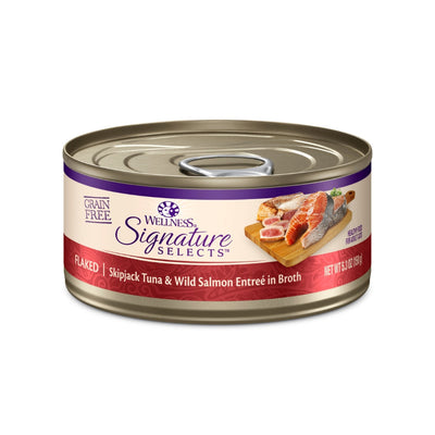 (Carton of 12) Wellness CORE Signature Selects Flaked Tuna with Wild Salmon Entree in Broth Canned Cat Food, 5.3 oz