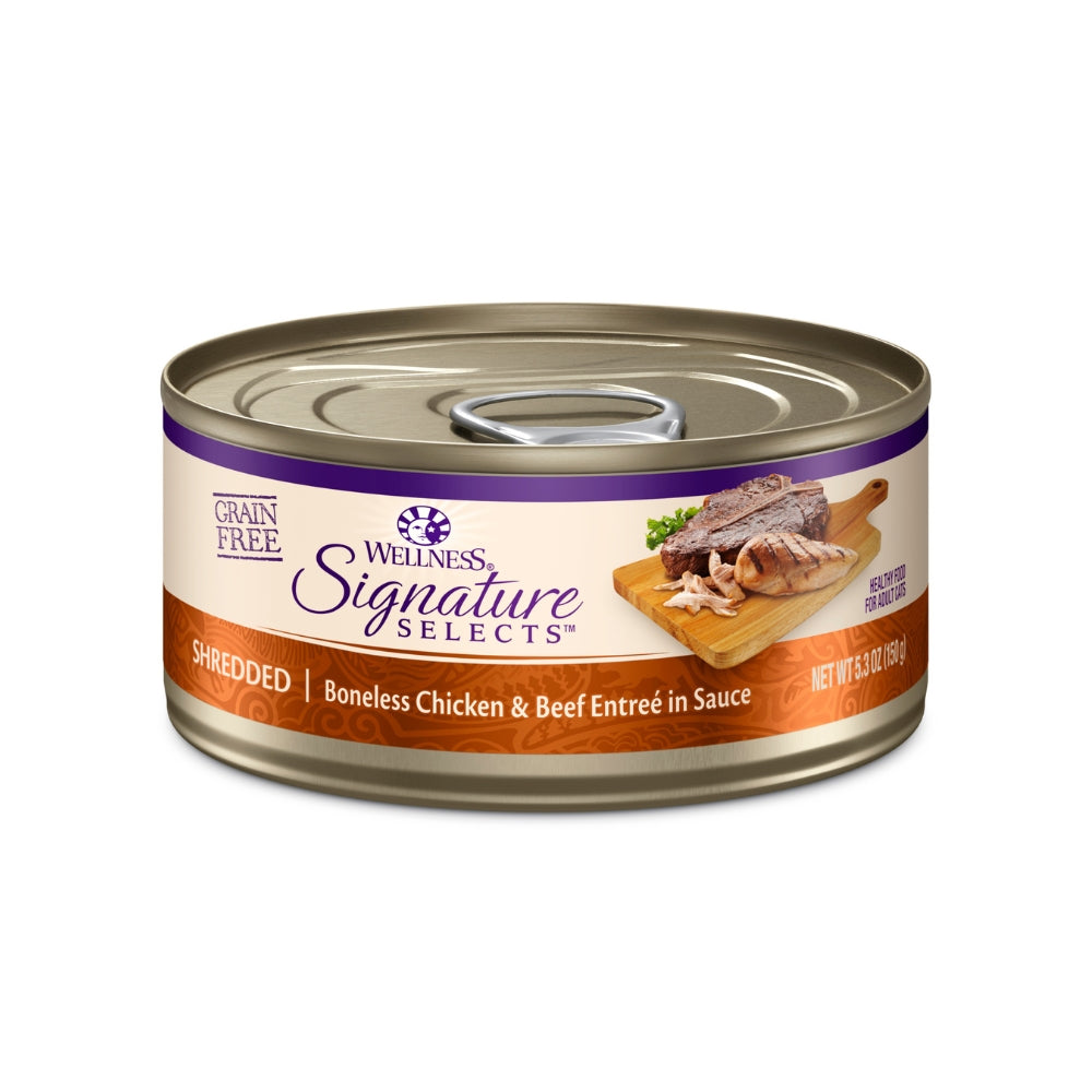 Wellness CORE Signature Selects Shredded Boneless Chicken & Beef Entree in Sauce Canned Cat Food, 5.3 oz