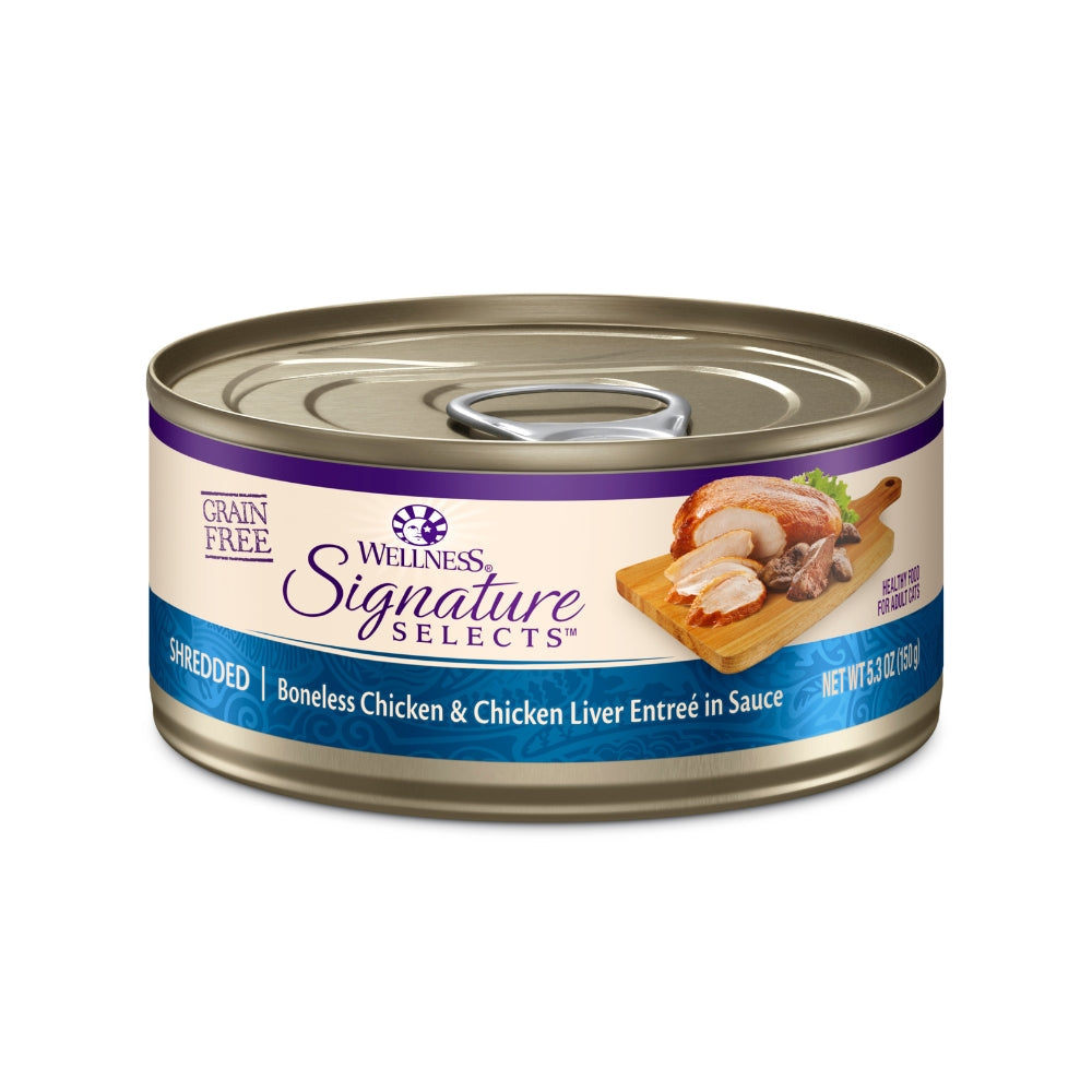 Wellness CORE Signature Selects Shredded White Meat Chicken with Chicken Liver Entree in Sauce Canned Cat Food, 5.3 oz