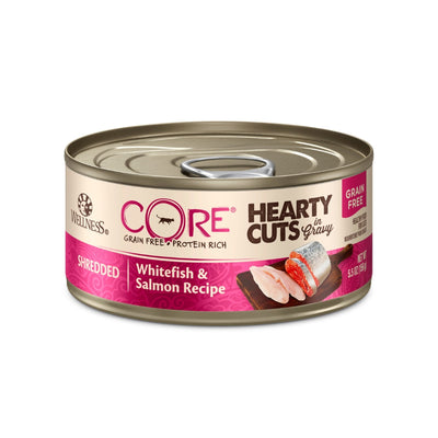(Carton of 12) Wellness CORE Hearty Cuts Shredded Whitefish & Salmon Canned Cat Food, 5.5 oz