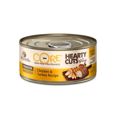 (Carton of 12) Wellness CORE Hearty Cuts Indoor Shredded Chicken & Turkey Canned Cat Food, 5.5oz