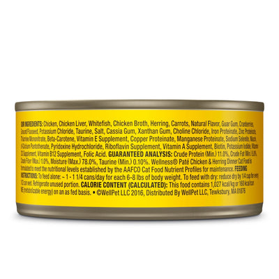 (Carton of 12) Wellness Complete Health Pate Chicken & Herring Cat Canned Food, 5.5 oz