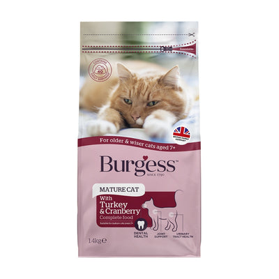 Burgess Turkey & Cranberries Mature Cat Dry Food, 1.4kg